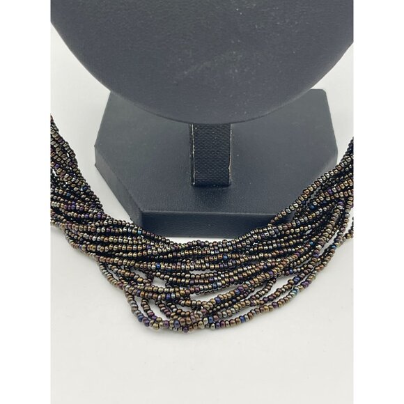Waterfall Multi Strand Seed Beads Necklace 27" End To End - Picture 4 of 8